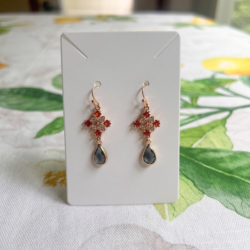 Topaz Gray Tourmaline Crystal Glass Earrings, Diamond Cross Shape, Casual